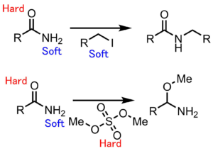 アミドのアルキル化選択性硬い酸素と軟らかい窒素