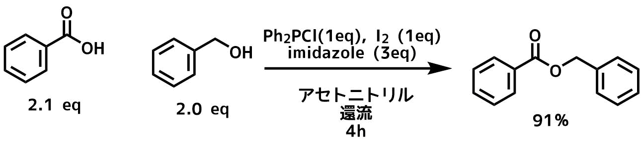 Ph2PClイミダゾールヨウ素法によるエステル化