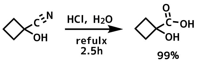 シアノヒドリンの加水分解でカルボン酸の合成