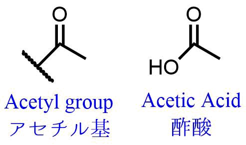 アセチル基と酢酸の構造