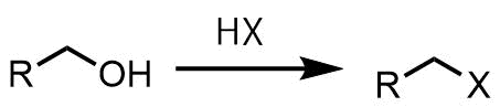 ハロゲン化水素を使ったアルコールのハロゲン化